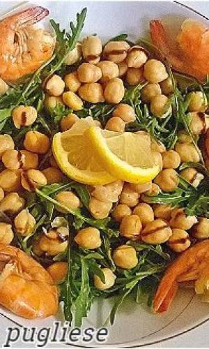 Insalata di ceci gamberi e rucola